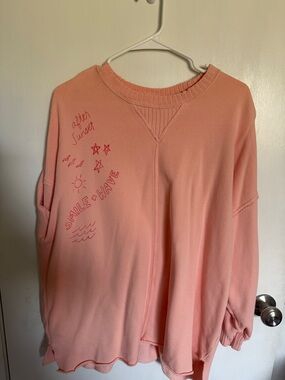 Peach Pink Oversized Graphic Sweatshirt